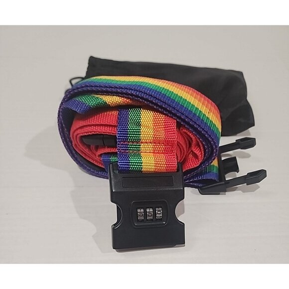 PRIDE Double Luggage Strap Locking suitcase holder belt with lock LGBTQ Rainbow - Picture 1 of 4